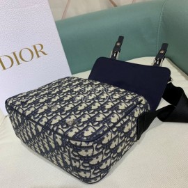Dior Blue Embroidered Cowhide Flap Messenger Bag Model 5088