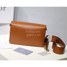 Dior Vintage Gold Metal Cowhide Flap Handbag Brown