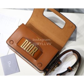 Dior Vintage Gold Metal Cowhide Flap Handbag Brown