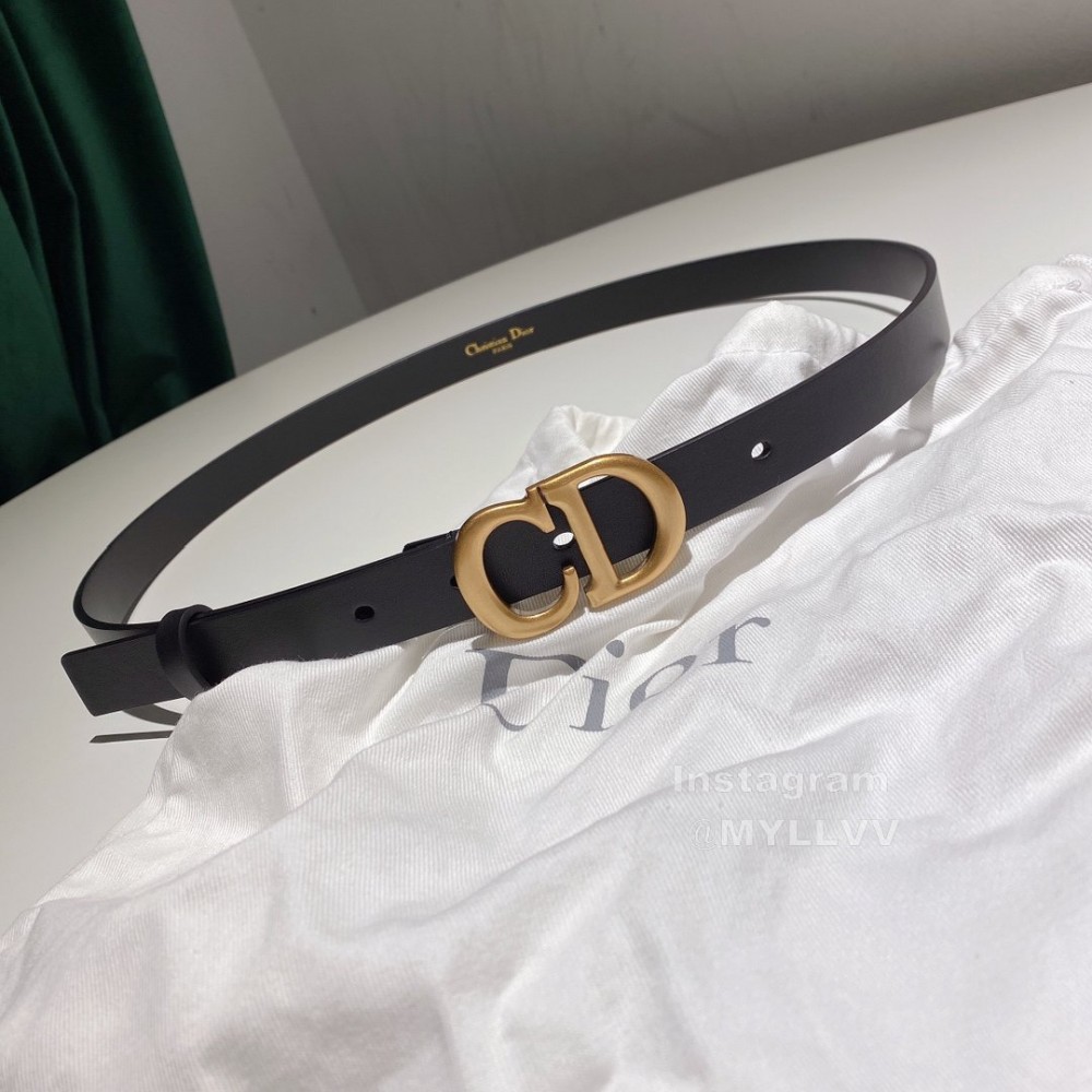 Dior Black Calf Leather Retro Metal Gold Letters Buckle 20mm Belt