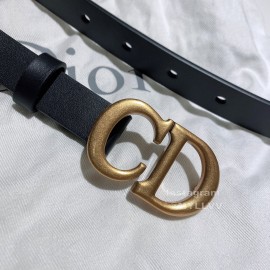 Dior Black Calf Leather Retro Metal Gold Letters Buckle 20mm Belt