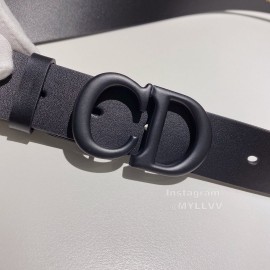Dior Black Calf Leather Retro Metal Black Letters Buckle 30mm Belt