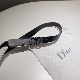 Dior Black Calf Leather Retro Metal Black Letters Buckle 30mm Belt
