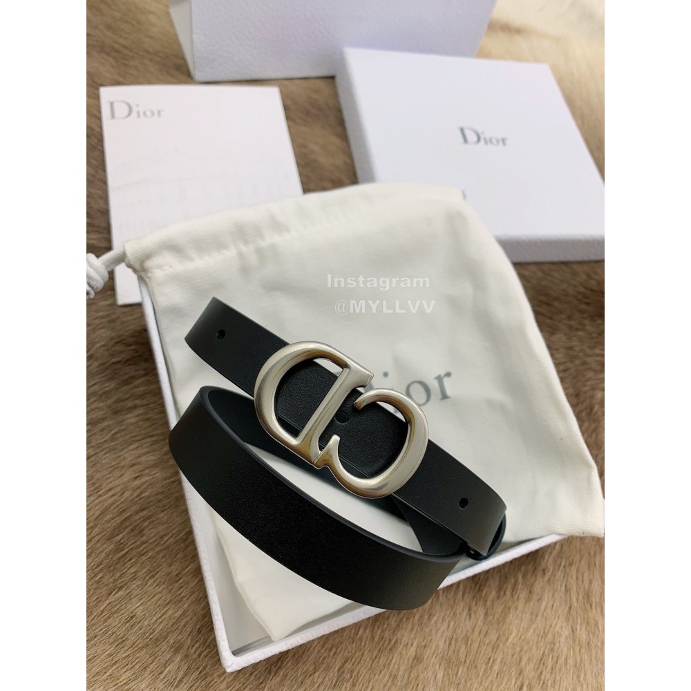 Dior Black Calf Leather Retro Silver Letters Buckle 20mm Belt