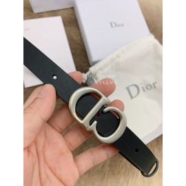 Dior Black Calf Leather Retro Silver Letters Buckle 20mm Belt