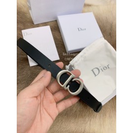 Dior Black Calf Leather Retro Silver Letters Buckle 20mm Belt
