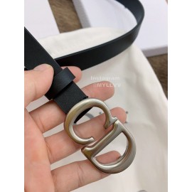 Dior Black Calf Leather Retro Silver Letters Buckle 20mm Belt