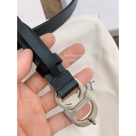 Dior Black Calf Leather Retro Silver Letters Buckle 20mm Belt