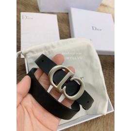 Dior Black Calf Leather Retro Silver Letters Buckle 20mm Belt