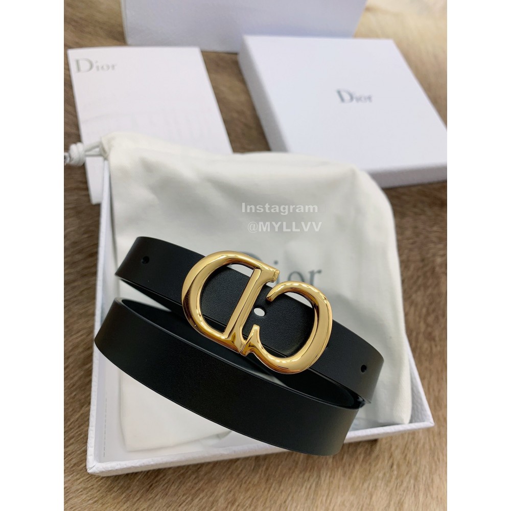 Dior New Black Calf Leather Retro Gold Letters Buckle 20mm Belt