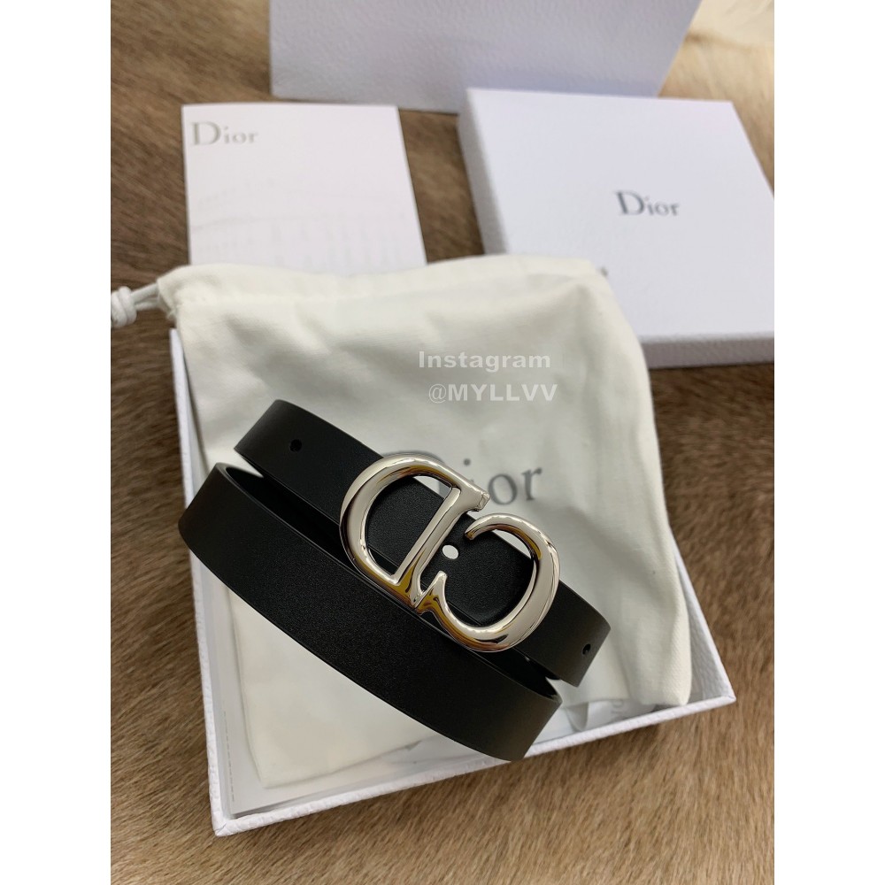 Dior New Black Calf Leather Retro Silver Letters Buckle 20mm Belt