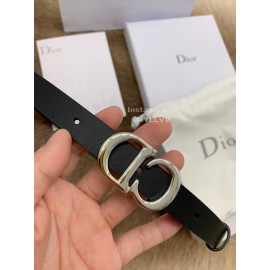 Dior New Black Calf Leather Retro Silver Letters Buckle 20mm Belt