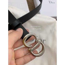 Dior New Black Calf Leather Retro Silver Letters Buckle 20mm Belt