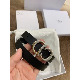 Dior New Black Calf Leather Retro Silver Letters Buckle 20mm Belt