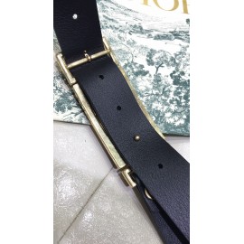 Dior Retro Calf Leather Gold Letters Buckle 30mm Belt Black