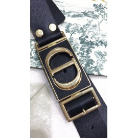 Dior Retro Calf Leather Gold Letters Buckle 30mm Belt Black