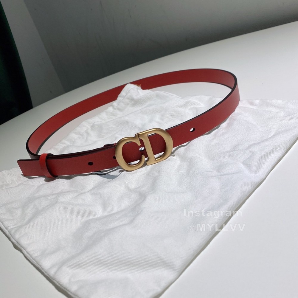 Dior Red Calf Leather Retro Letters Buckle Belt