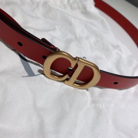 Dior Red Calf Leather Retro Letters Buckle Belt