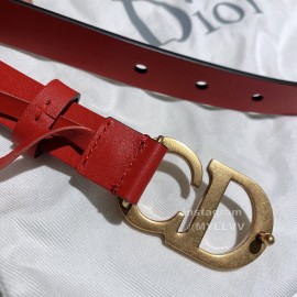 Dior Red Calf Leather Retro Letters Buckle Belt