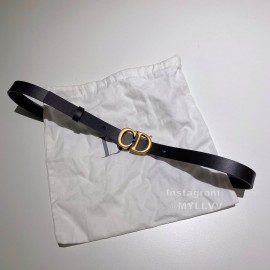 Dior Black Calf Leather Retro Gold Letters Buckle Belt