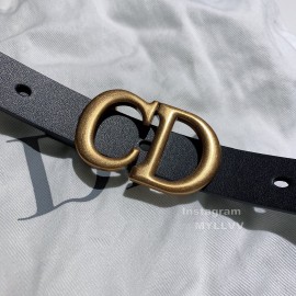 Dior Black Calf Leather Retro Gold Letters Buckle Belt