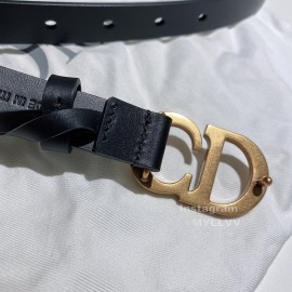 Dior Black Calf Leather Retro Gold Letters Buckle Belt