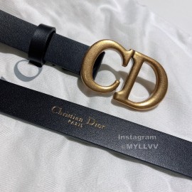 Dior Black Calf Leather Retro Gold Letters Buckle Belt