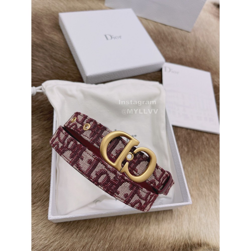 Dior New Cowhide Pattern Textile Cloth Letter Buckle 20mm Belt Wine Red