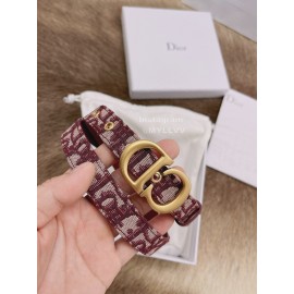 Dior New Cowhide Pattern Textile Cloth Letter Buckle 20mm Belt Wine Red