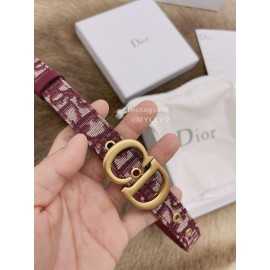 Dior New Cowhide Pattern Textile Cloth Letter Buckle 20mm Belt Wine Red