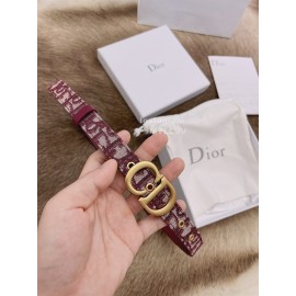 Dior New Cowhide Pattern Textile Cloth Letter Buckle 20mm Belt Wine Red