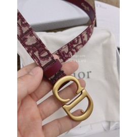 Dior New Cowhide Pattern Textile Cloth Letter Buckle 20mm Belt Wine Red