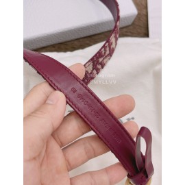 Dior New Cowhide Pattern Textile Cloth Letter Buckle 20mm Belt Wine Red