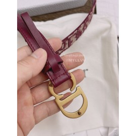 Dior New Cowhide Pattern Textile Cloth Letter Buckle 20mm Belt Wine Red