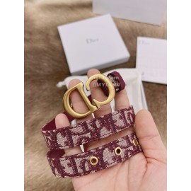 Dior New Cowhide Pattern Textile Cloth Letter Buckle 20mm Belt Wine Red