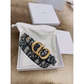 Dior New Cowhide Pattern Textile Cloth Letter Buckle 20mm Belt Navy