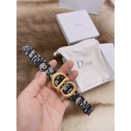 Dior New Cowhide Pattern Textile Cloth Letter Buckle 20mm Belt Navy
