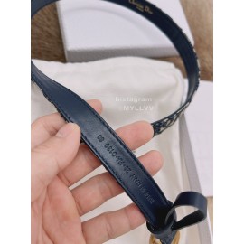 Dior New Cowhide Pattern Textile Cloth Letter Buckle 20mm Belt Navy