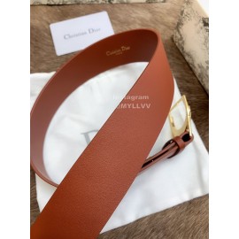 Dior Brown Smooth Cow Leather Shiny Gold Buckle 40mm Belt