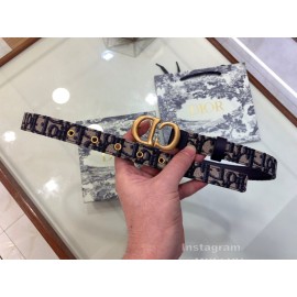 Dior Cowhide Pattern Textile Cloth Cd Buckle 20mm Belt Navy