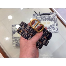 Dior Cowhide Pattern Textile Cloth Cd Buckle 20mm Belt Navy