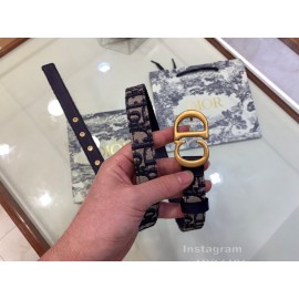 Dior Cowhide Pattern Textile Cloth Cd Buckle 20mm Belt Navy
