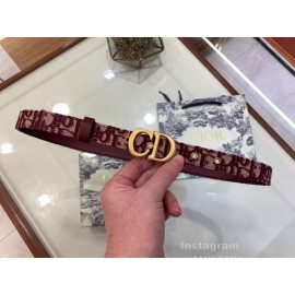 Dior Cowhide Pattern Textile Cloth Cd Buckle 20mm Belt Wine Red