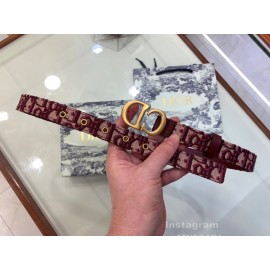Dior Cowhide Pattern Textile Cloth Cd Buckle 20mm Belt Wine Red