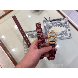Dior Cowhide Pattern Textile Cloth Cd Buckle 20mm Belt Wine Red