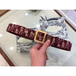 Dior Cowhide Pattern Textile Cloth Pin Buckle 20mm Belt Wine Red
