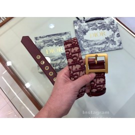Dior Cowhide Pattern Textile Cloth Pin Buckle 20mm Belt Wine Red