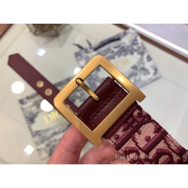 Dior Cowhide Pattern Textile Cloth Pin Buckle 20mm Belt Wine Red