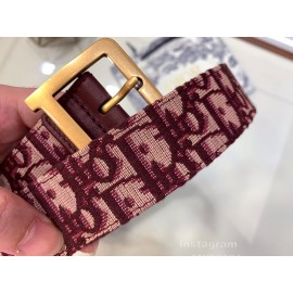Dior Cowhide Pattern Textile Cloth Pin Buckle 20mm Belt Wine Red