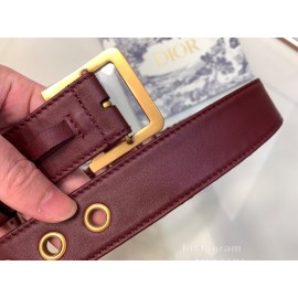 Dior Cowhide Pattern Textile Cloth Pin Buckle 20mm Belt Wine Red
